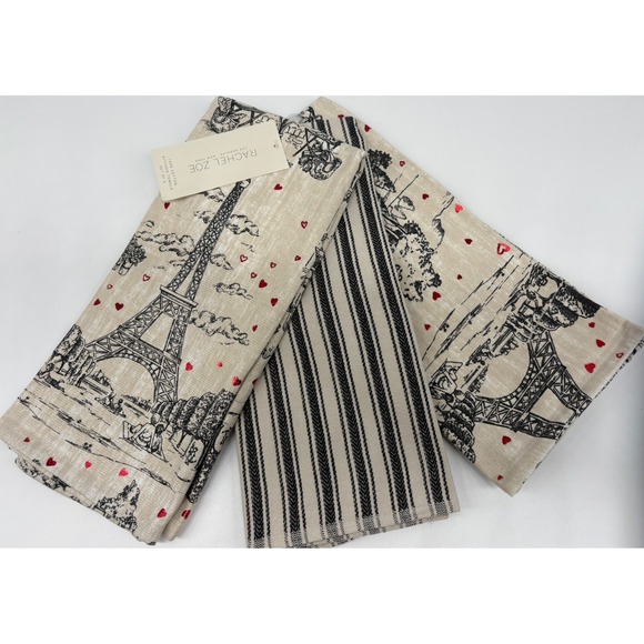Rachel Zoe Other - Rachel Zoe Paris Eiffel Tower Foil Hearts Kitchen Towel Set of 3 Valentine's Day